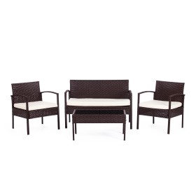 Лаундж сет (диван+2кресла+столик+подушки) (mod. 210000)  коричневый, ткань: DB-02 бежевый 