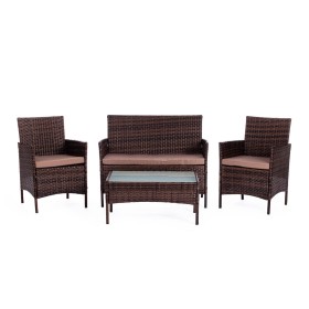 Лаундж сет (диван+2кресла+столик+подушки) (mod. 210013 А)  темно-коричневый, ткань DB-18 серый 