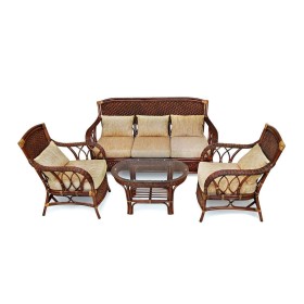 Комплект для отдыха "ANDREA" (диван + 2 кресла + журн. столик со стеклом + подушки)  Pecan Washed (античн. орех) 